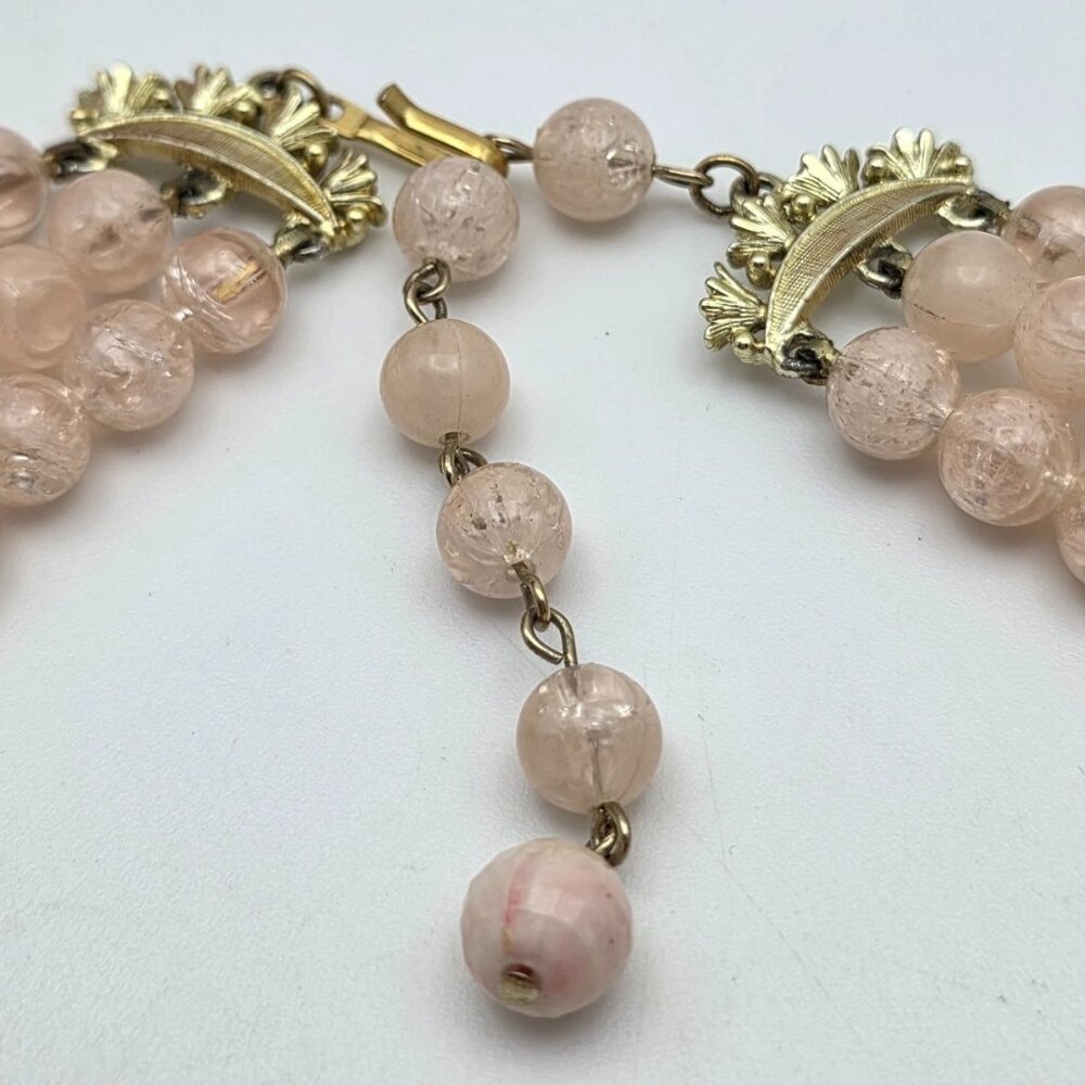 Vintage Coro Pink Lucite Bead Necklace Multi Strand Graduated AB Disco Ball 17 I - Picture 8 of 10